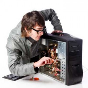 man working on computer
