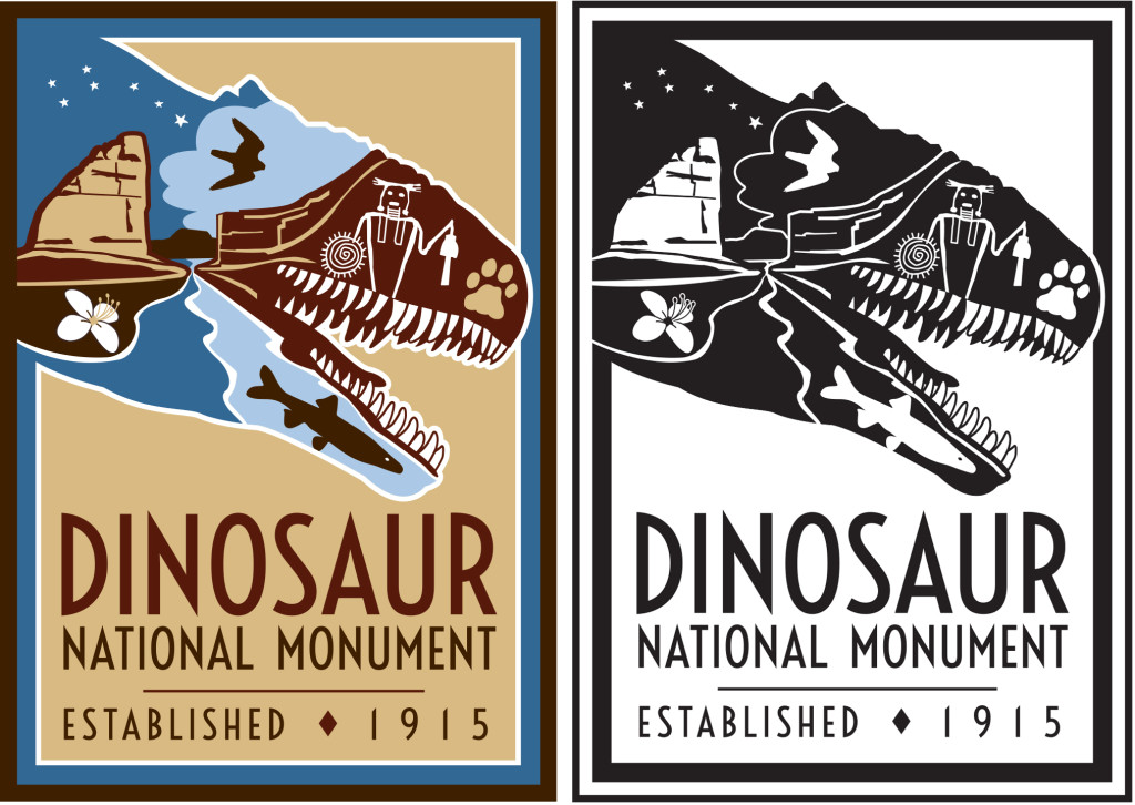 Dinosaur silhouette with various graphics embedded