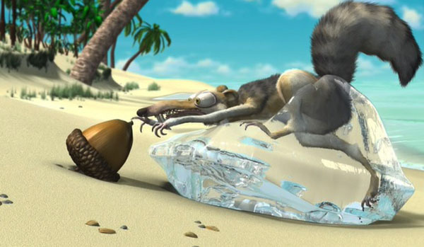 varmint reaching for acorn from ice block