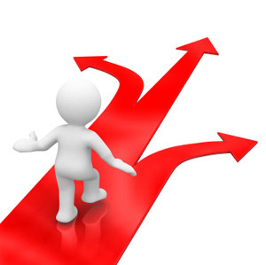 cartoon man walking on directional arrows